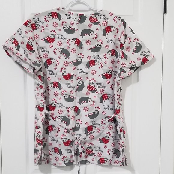 Cassandra O Christmassy scrub top size L - Picture 3 of 5